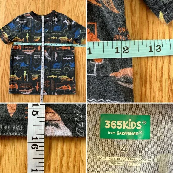 365Kids From Garanimals Boys Shark Print T Shirt Size 4 Black Multicolor Cotton - Picture 6 of 7